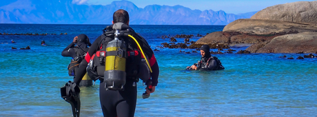 Divers entering the water at Windmill Beach