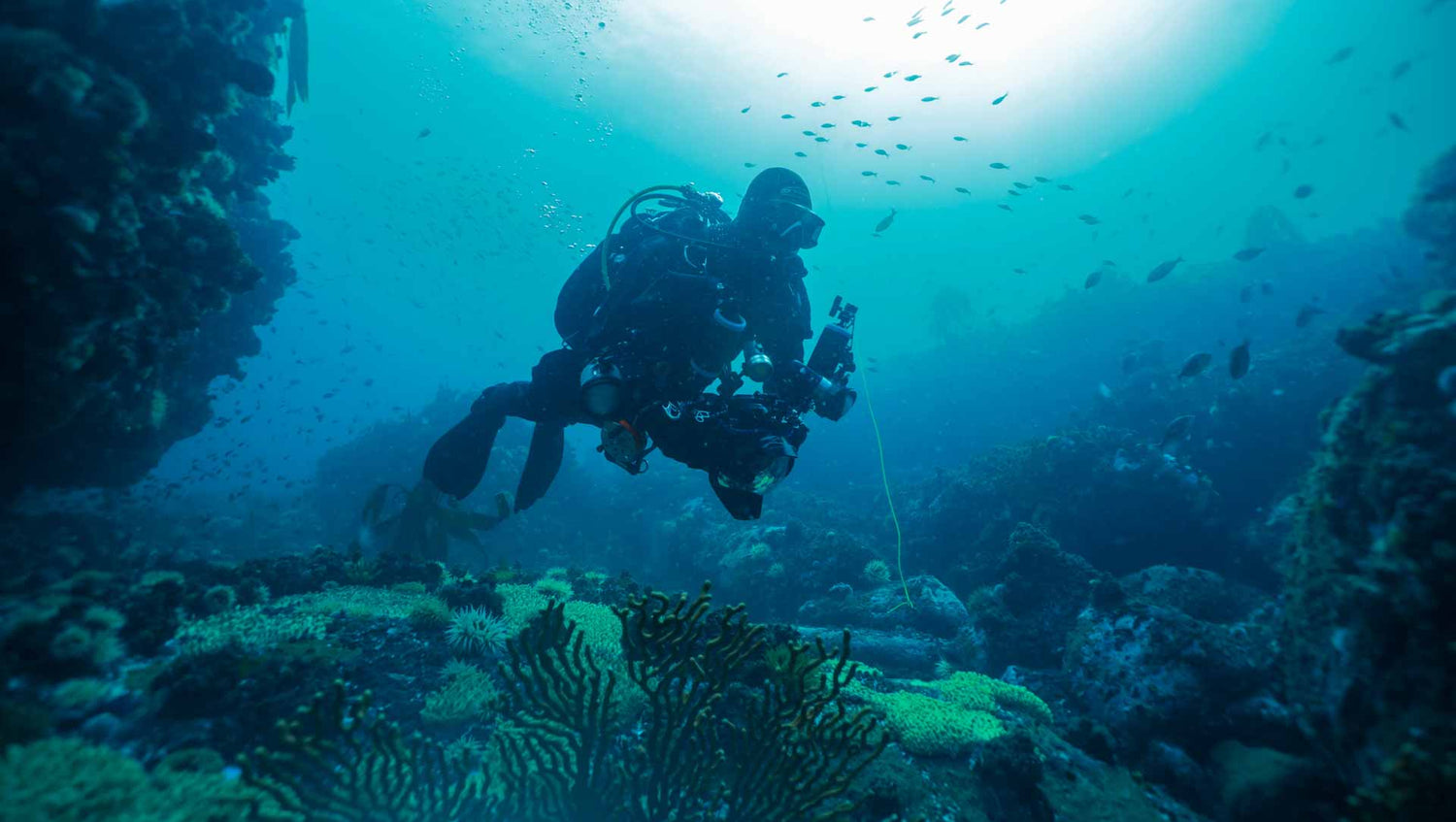 Underwater photographer diving with Nitrox