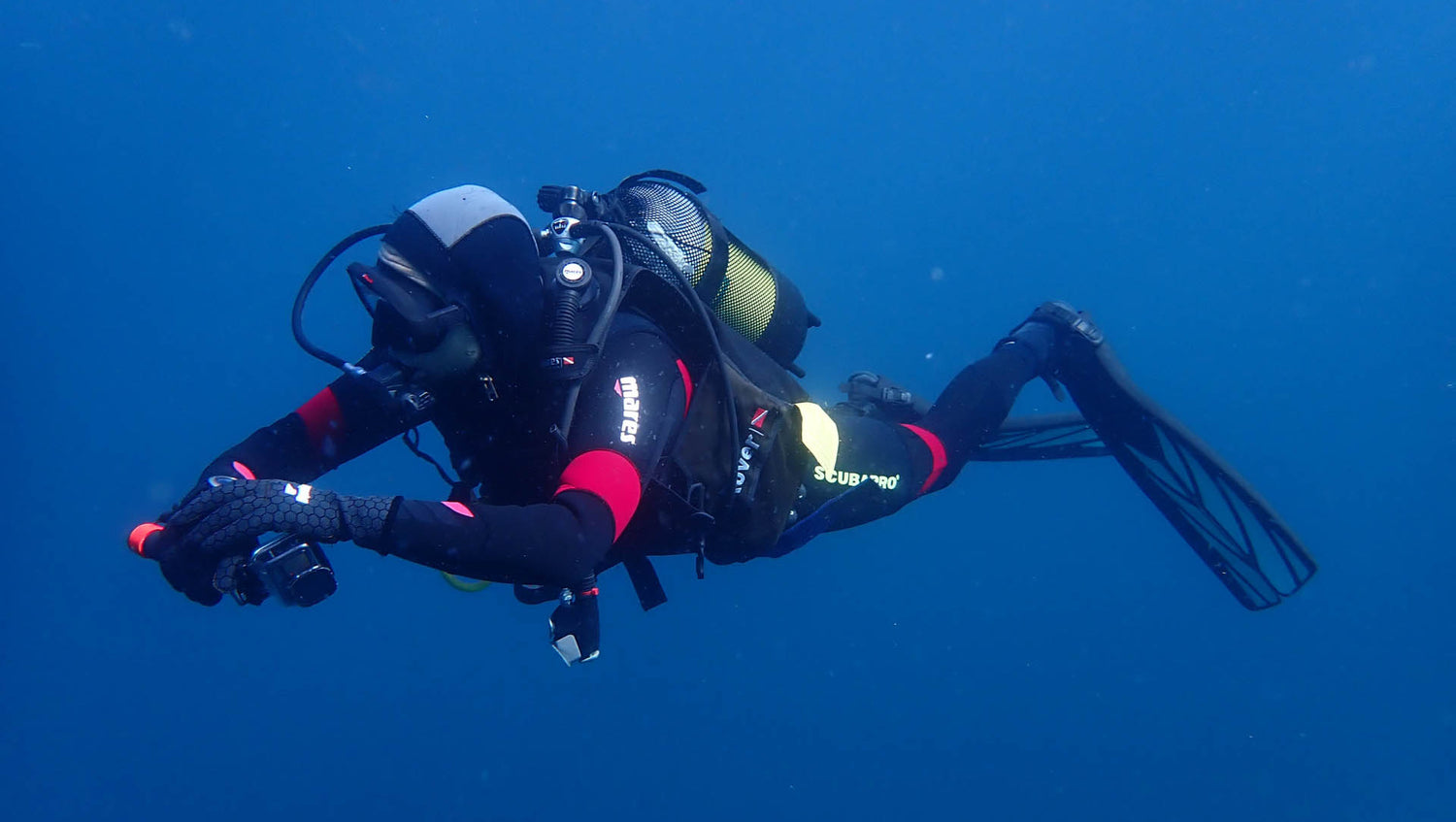 Diver hovering on safety stop at smitswinkel bay