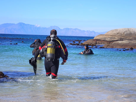 Divers entering the water at windmill beach