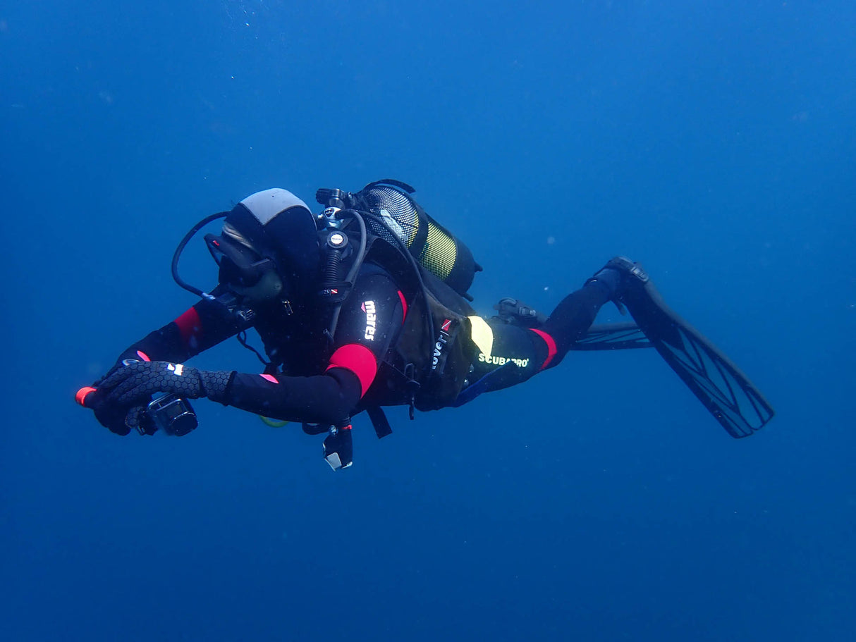 Diver hovering on safety stop at smitswinkel bay