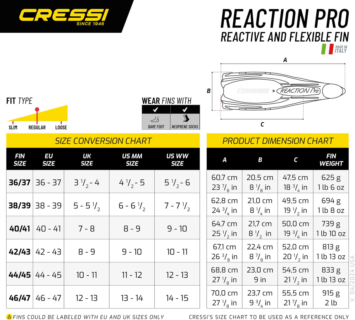 Reaction Pro - Scuba Fins, Snorkeling Fins