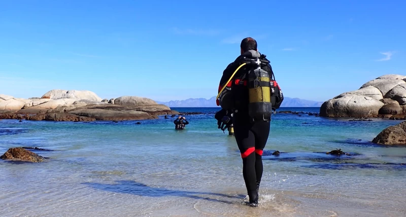 Shore diver at Windmill beach in Cape Town